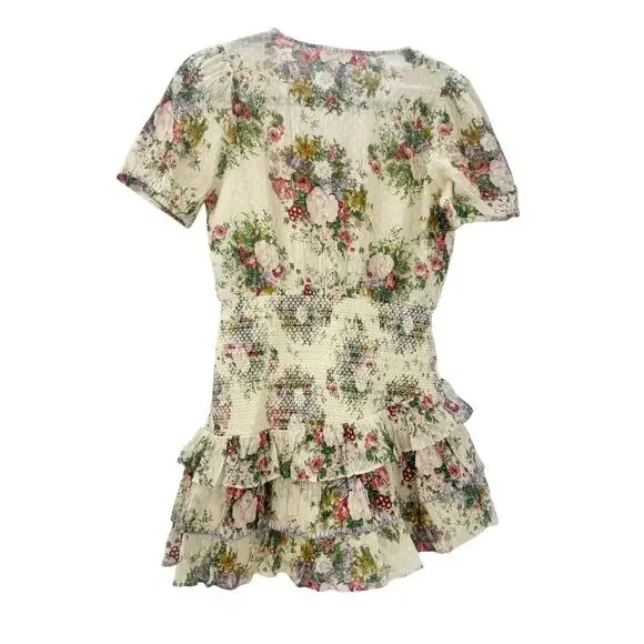 LoveShackFancy Keelin Mini Dress Shining Gemstone Floral Cotton Multi Size M NWT - Picture 5 of 11